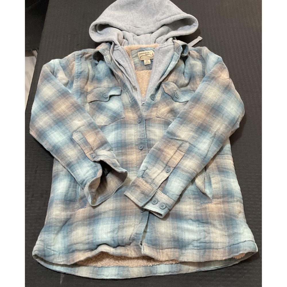Canyon Guide Outfitters Jacket Womens Small Blue Plaid Hooded‎ Sherpa Flannel